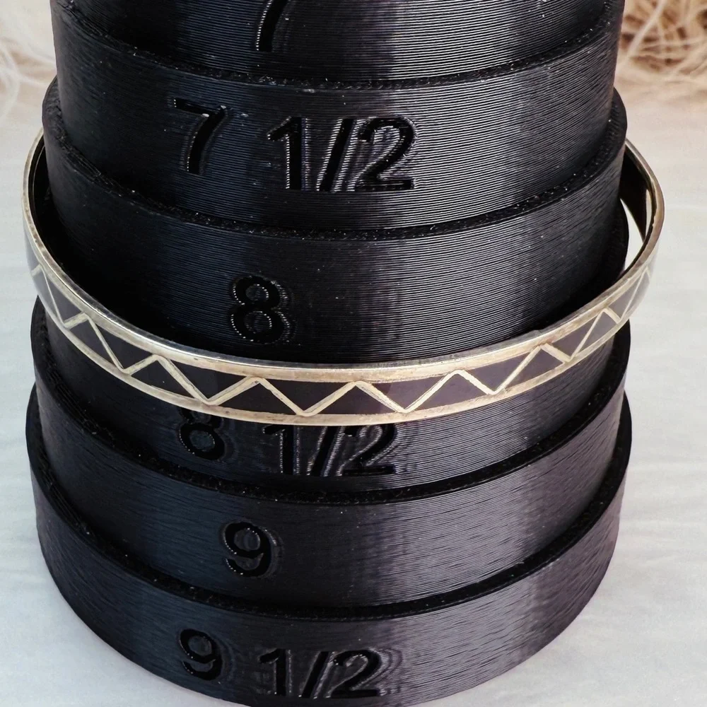Vintage aged Silvertone and Black Geometric Bangle Bracelet